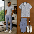 Men's Casual Short Sleeve Polo Shirt And Pants Two-Piece Set