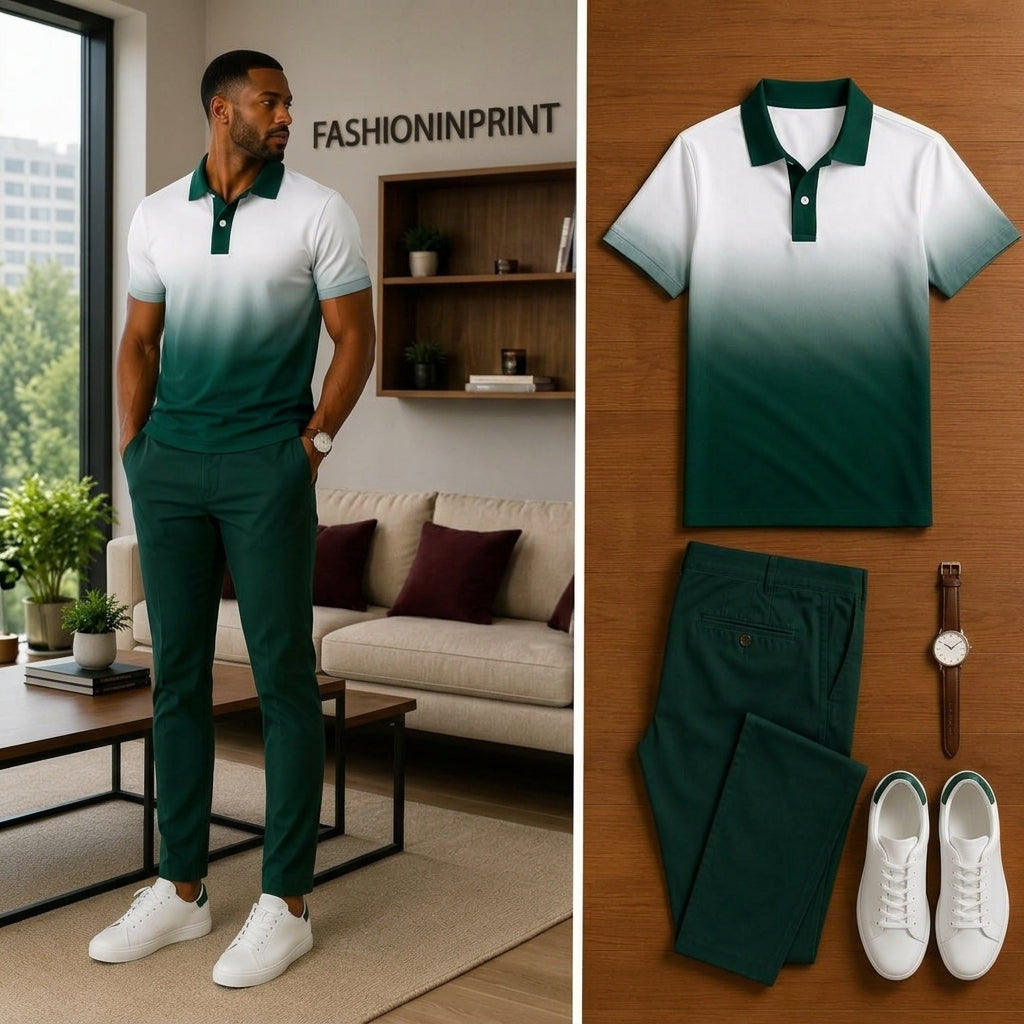 Men's Casual Short Sleeve Polo Shirt And Pants Two-Piece Set