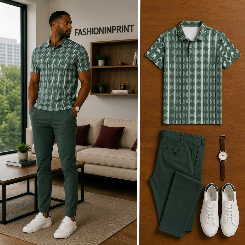 Men's Casual Short Sleeve Polo Shirt And Pants Two-Piece Set