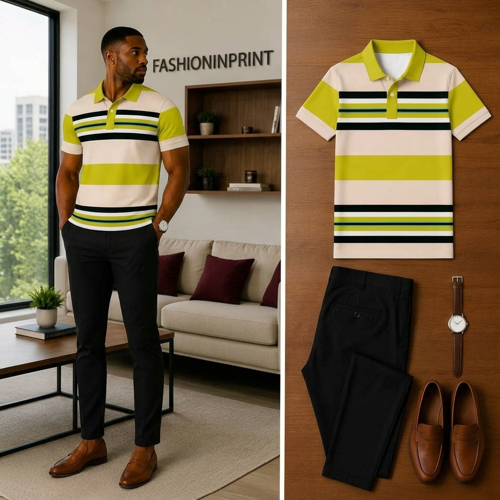 Men's Casual Short Sleeve Polo Shirt And Pants Two-Piece Set