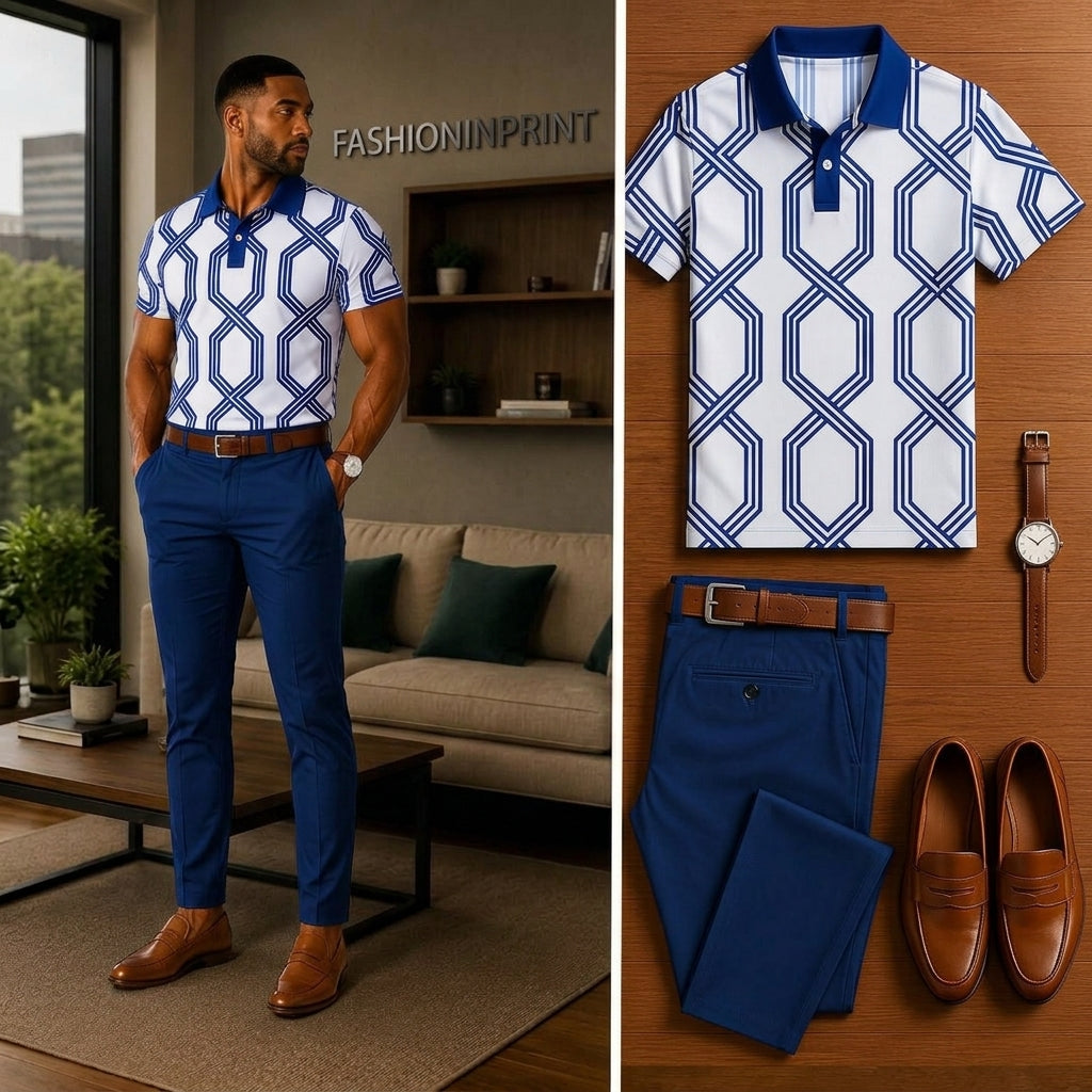 Men's Casual Short Sleeve Polo Shirt And Pants Two-Piece Set