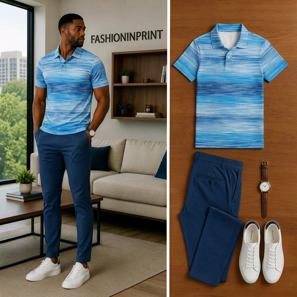 Men's Casual Short Sleeve Polo Shirt And Pants Two-Piece Set
